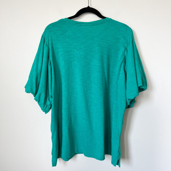 Chicos Puff Sleeve V Neck Slub Tee Teal Green Womens Plus XXL Cotton Modal - Picture 3 of 12